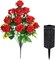 Artificial Cemetery & Memorial Flowers with Vase – Red Silk Rose Gravesite Bouquet, Outdoor Headstone Decoration, Long-Lasting Memorial Arrangement with Black Spiked Vase (2 Sets)
